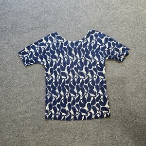 Talbots Top Womens Size Small Blue White Paisley Linen Blend Short Sleeve Knit